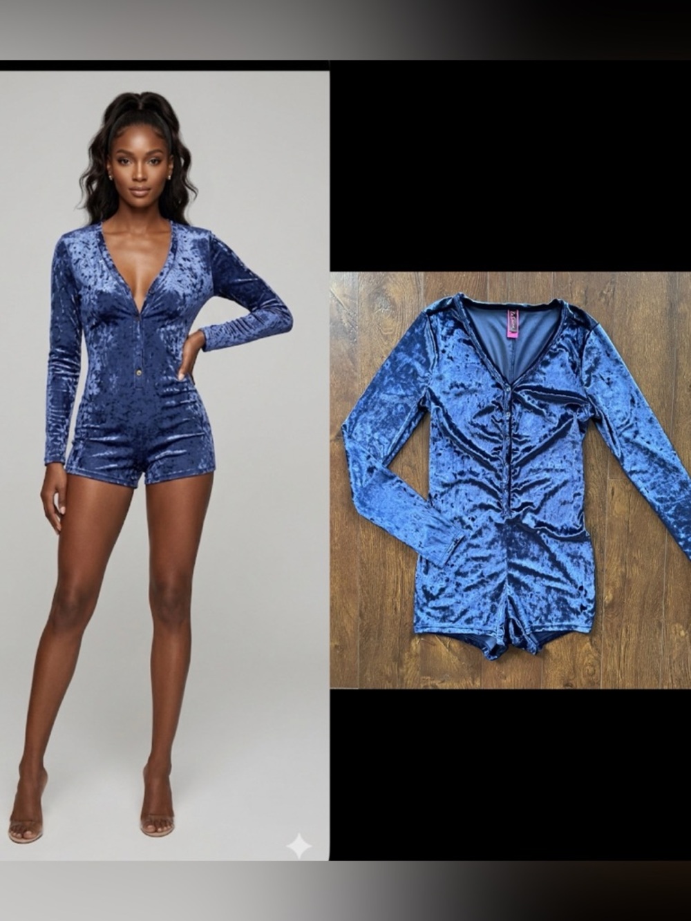 New La Senza Crushed Velvet Button Down Cheeky Romper Jumpsuit. XS
